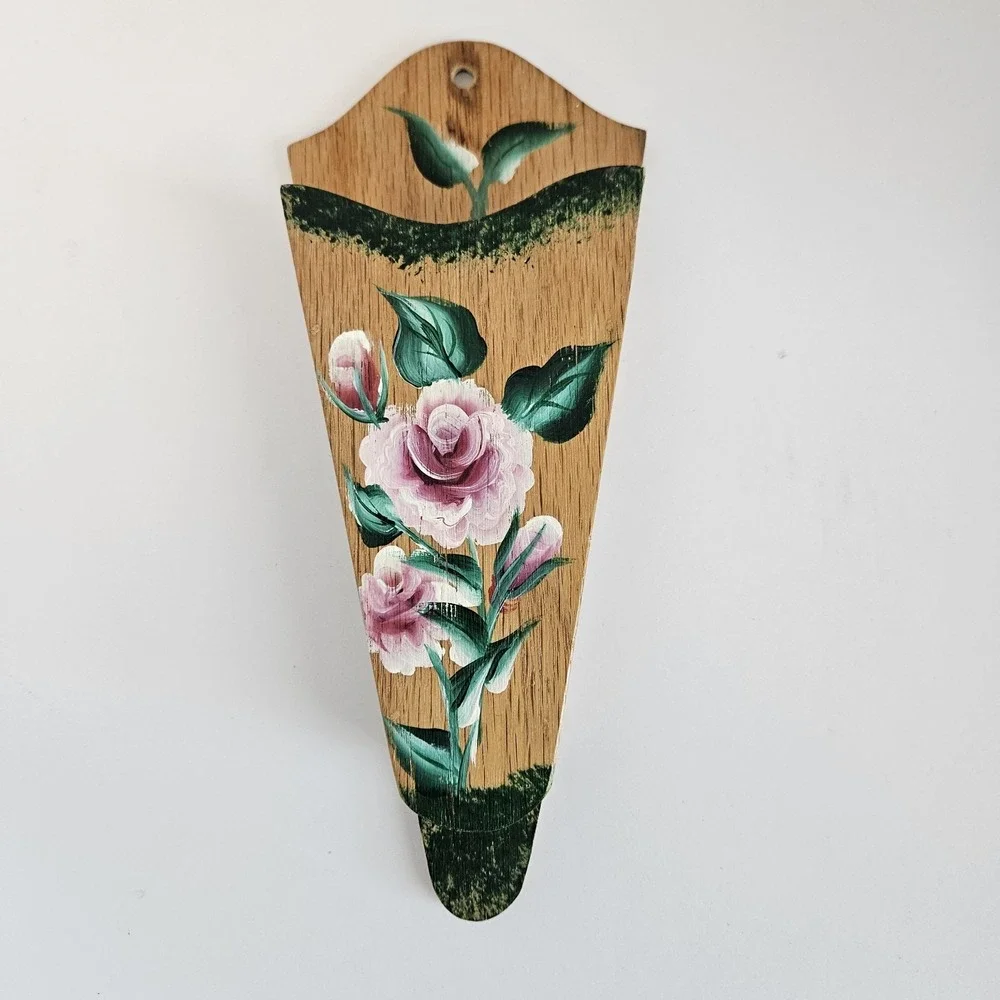 Scissor Holder Wood Handcrafted And Handpainted Flowers 9